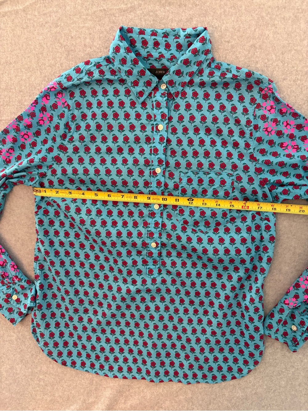 J. Crew Classic Blue & Pink Floral Print Cotton Popover Shirt Size S - Picture 2 of 7